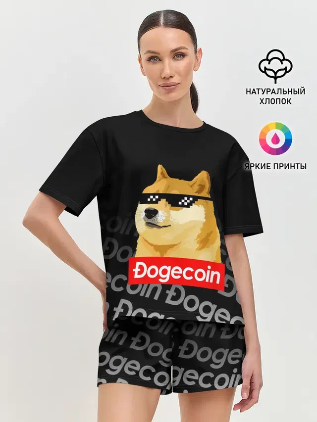 Женская пижама с шортами с принтом «Dogecoin Doge Догикоин»