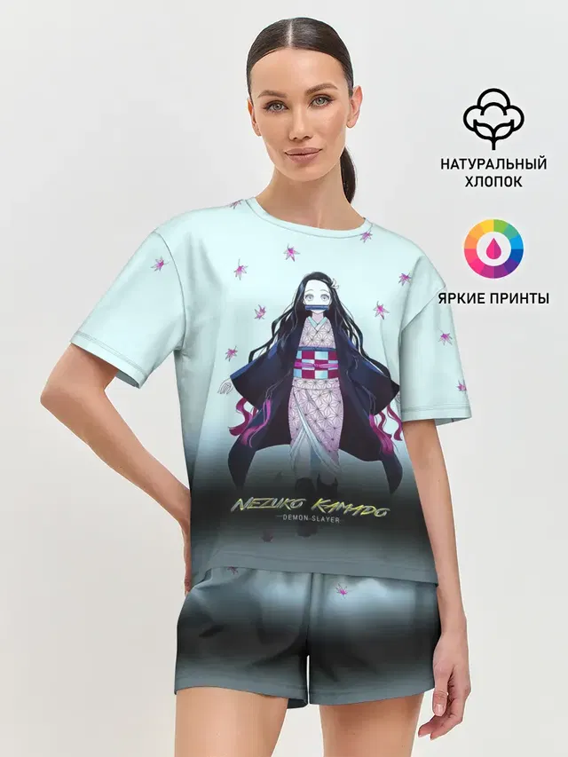 Женская пижама с шортами с принтом «Клинок, рассекающий демонов — Nezuko Kamado Demon Slayer»
