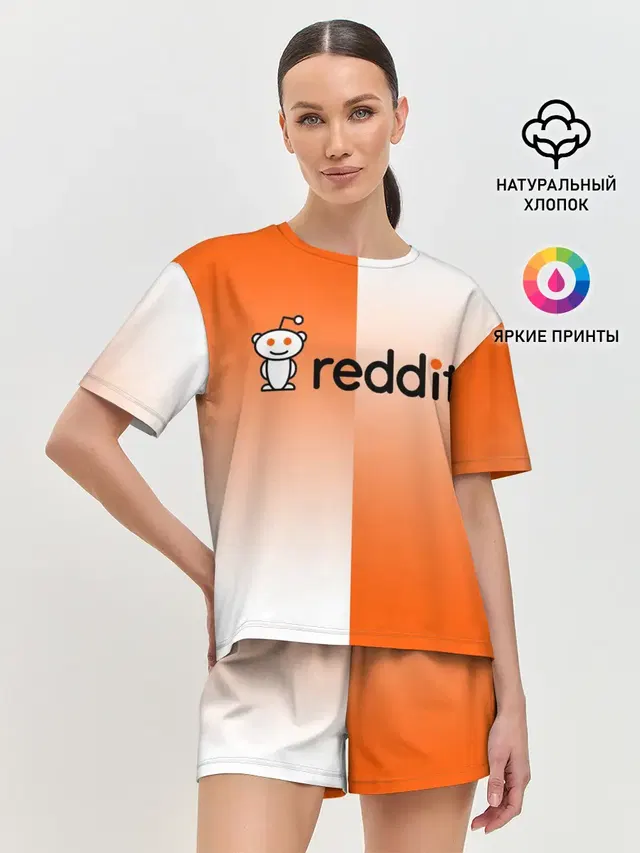 Женская пижама с шортами с принтом «Социальные сети — REDDIT — РЕДДИТ — ГРАДИЕНТ»