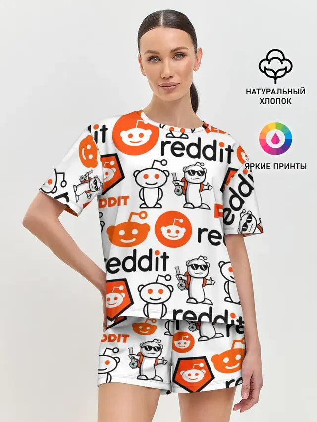 Женская пижама с шортами с принтом «Социальные сети — REDDIT — РЕДДИТ — ЛОГОБОМБИНГ»