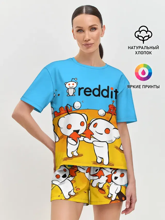 Женская пижама с шортами с принтом «Социальные сети — REDDIT — РЕДДИТ — UPVOTE ART»