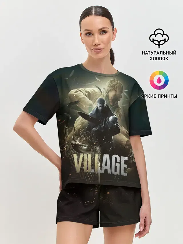 Женская пижама с шортами с принтом «Chris Redfield — Итан,Крис и деревня RE8»