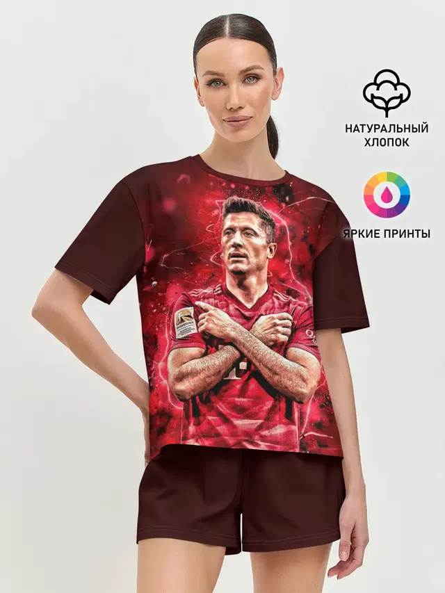 Женская пижама с шортами с принтом «Bayern Munchen — Левандовски — Lewandowski — 9»