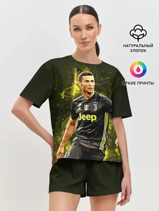 Женская пижама с шортами с принтом «Ювентус — Cristiano Ronaldo»