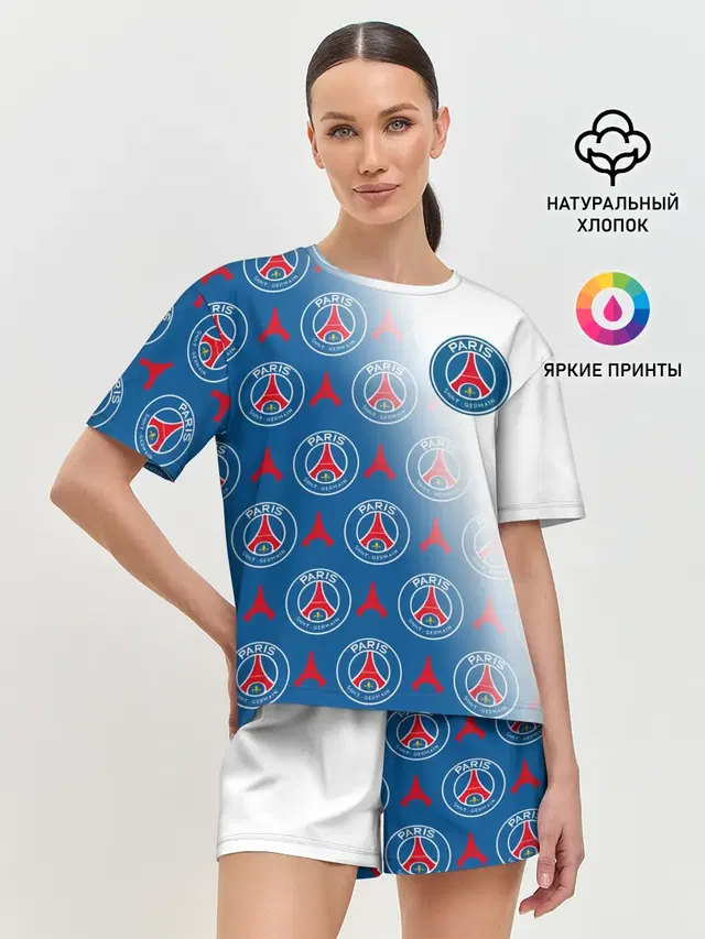 Женская пижама с шортами с принтом «ПСЖ — ФК ПСЖ — PARIS SAINT GERMAIN»