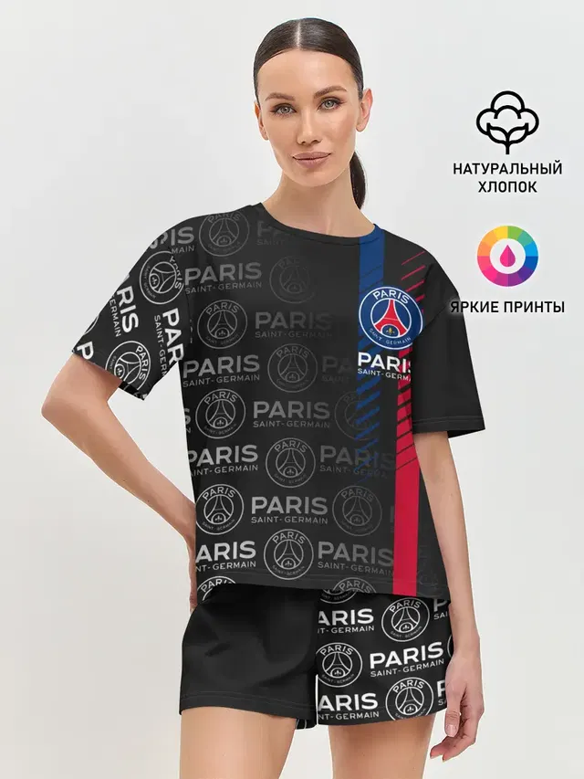 Женская пижама с шортами с принтом «ПСЖ — ФК ПСЖ — PARIS SAINT GERMAIN»