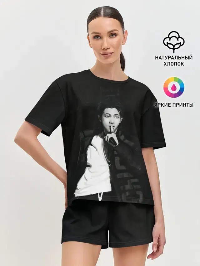 Женская пижама с шортами с принтом «BTS — Namjoon black»