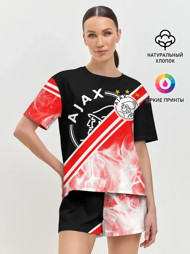 Женская пижама с шортами с принтом «Разные футбольные принты — FC AJAX AMSTERDAM — ФК АЯКС»