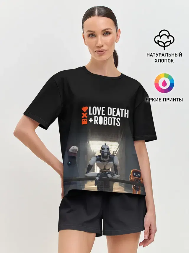 Женская пижама с шортами с принтом «Robot»