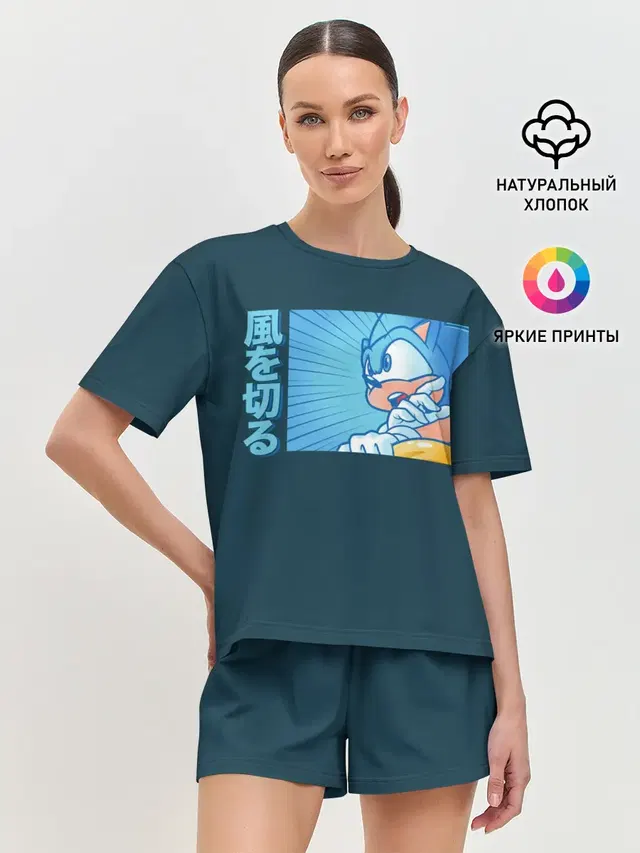 Женская пижама с шортами с принтом «Соник — Sonic alert»