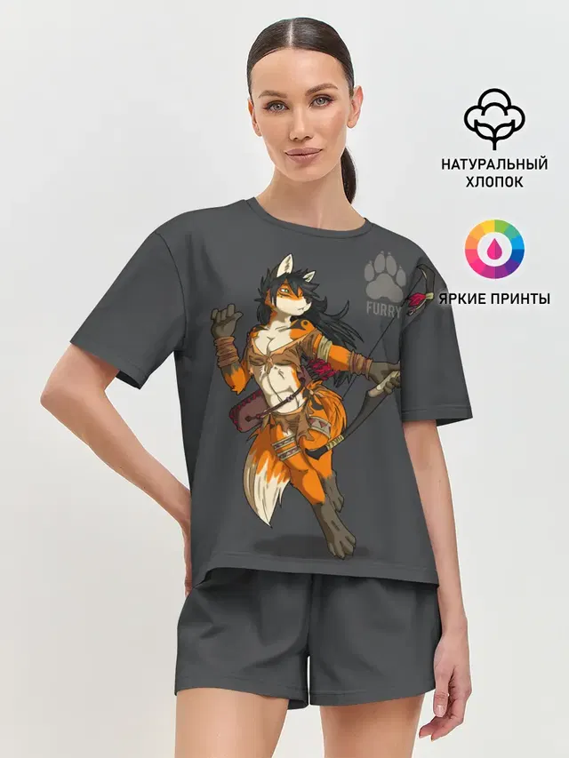 Женская пижама с шортами с принтом «Лисы — Furry fox»