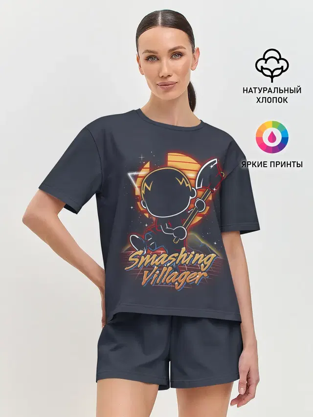 Женская пижама с шортами с принтом «Animal Crossing — Smashing Villager»