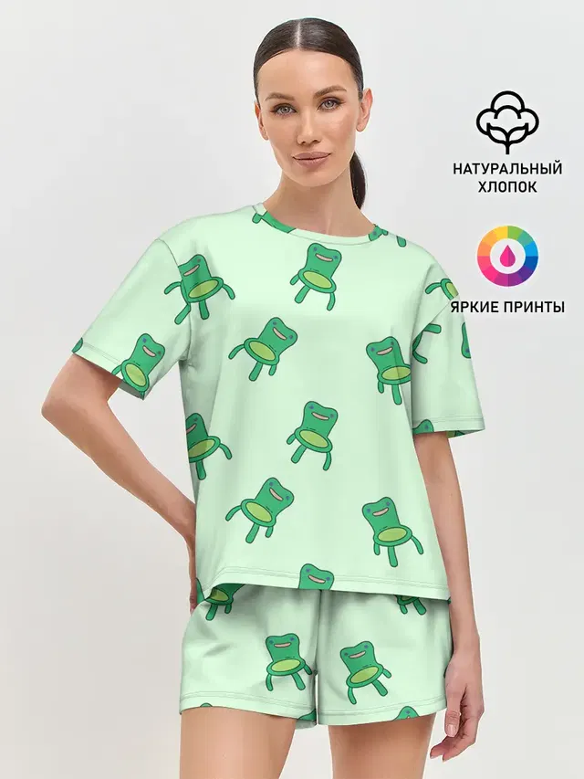 Женская пижама с шортами с принтом «Animal Crossing — Froggy crossing»