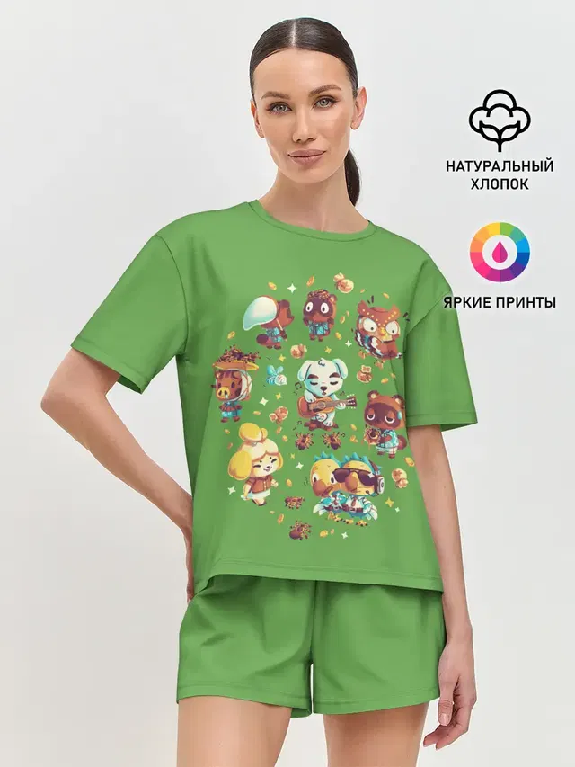Женская пижама с шортами с принтом «Animal Crossing — Party Crossing»
