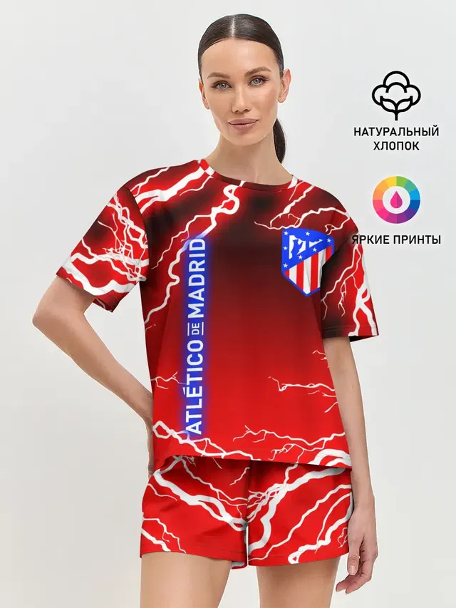Женская пижама с шортами с принтом «Atletico Madrid — МОЛНИИ»