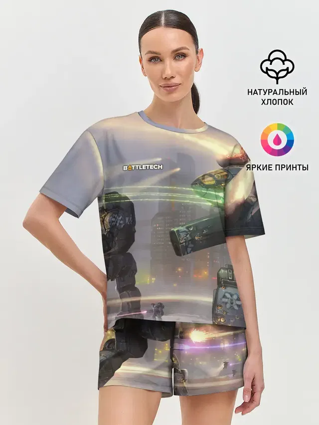 Женская пижама с шортами с принтом «BattleTech — Боевая техника»