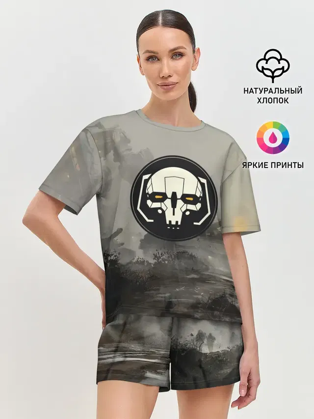 Женская пижама с шортами с принтом «BattleTech — SkulMech»