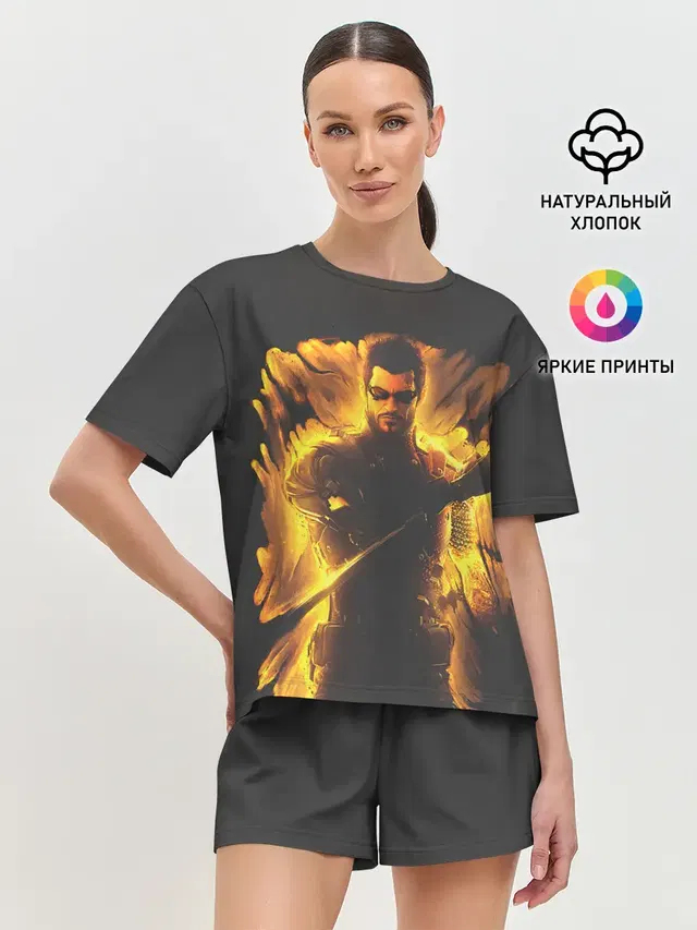 Женская пижама с шортами с принтом «Deus Ex — Jensen in fire»