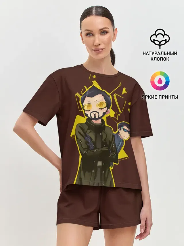 Женская пижама с шортами с принтом «Deus Ex — Anime Adam Jensen»