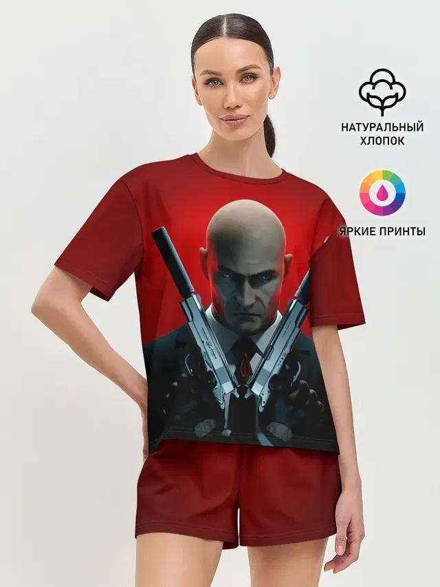 Женская пижама с шортами с принтом «Hitman — Agent here»