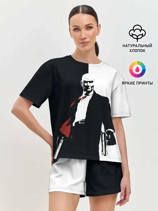 Женская пижама с шортами с принтом «Hitman — Hitman BW»