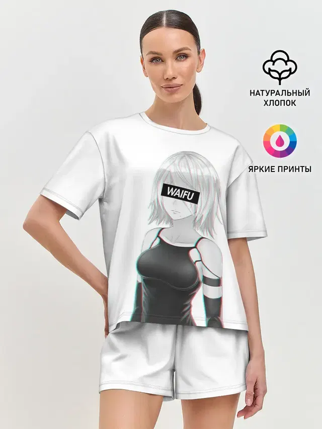 Женская пижама с шортами с принтом «A2 Waifu»
