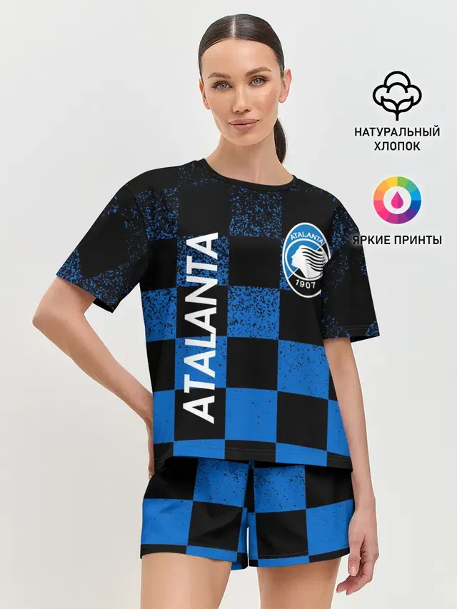 Женская пижама с шортами с принтом «Разные футбольные принты — FC ATALANTA — ФК АТАЛАНТА»