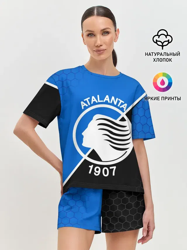 Женская пижама с шортами с принтом «Разные футбольные принты — FC ATALANTA — ФК АТАЛАНТА»