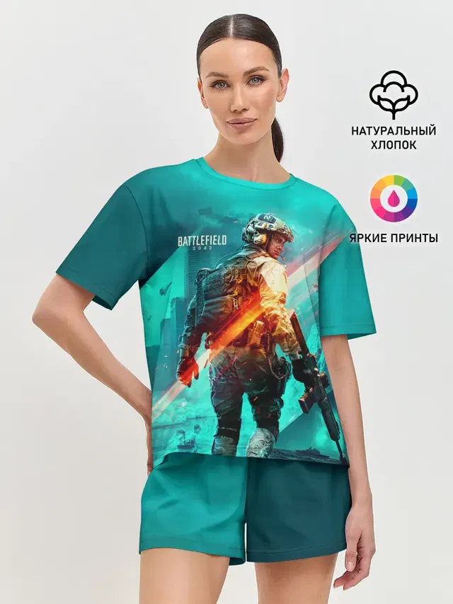 Женская пижама с шортами с принтом «BATTLEFIELD — BATTLEFIELD 2042 — Батлфилд»