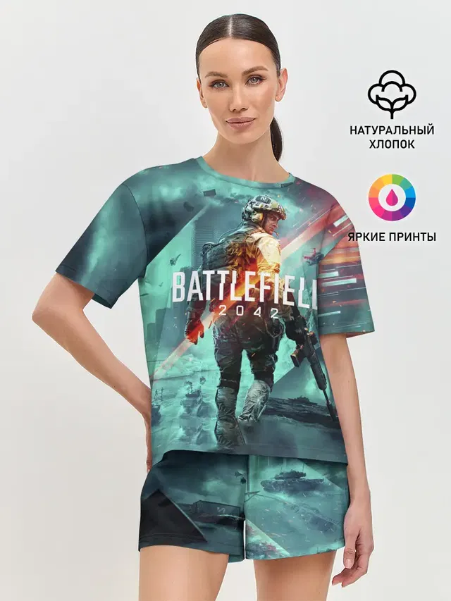 Женская пижама с шортами с принтом «BATTLEFIELD — Баттлфилд 2042»