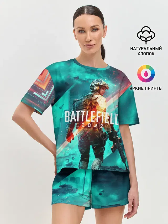 Женская пижама с шортами с принтом «BATTLEFIELD — Battlefield 2042»