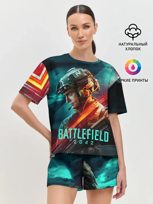 Женская пижама с шортами с принтом «BATTLEFIELD — Battlefield 2042 Soldier»