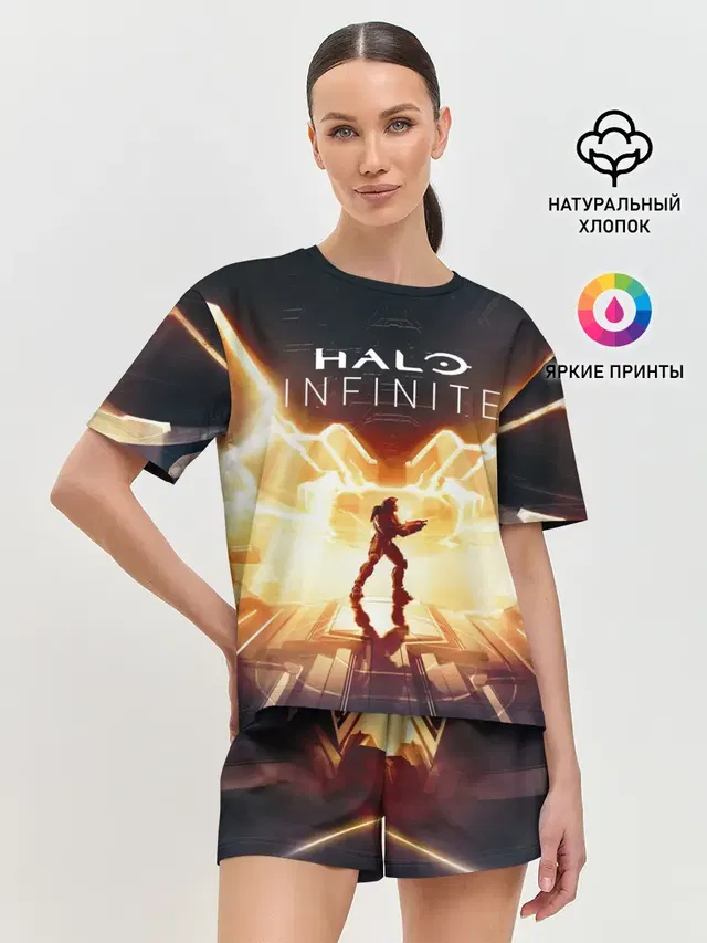 Женская пижама с шортами с принтом «Halo infinite Мастер Чиф»