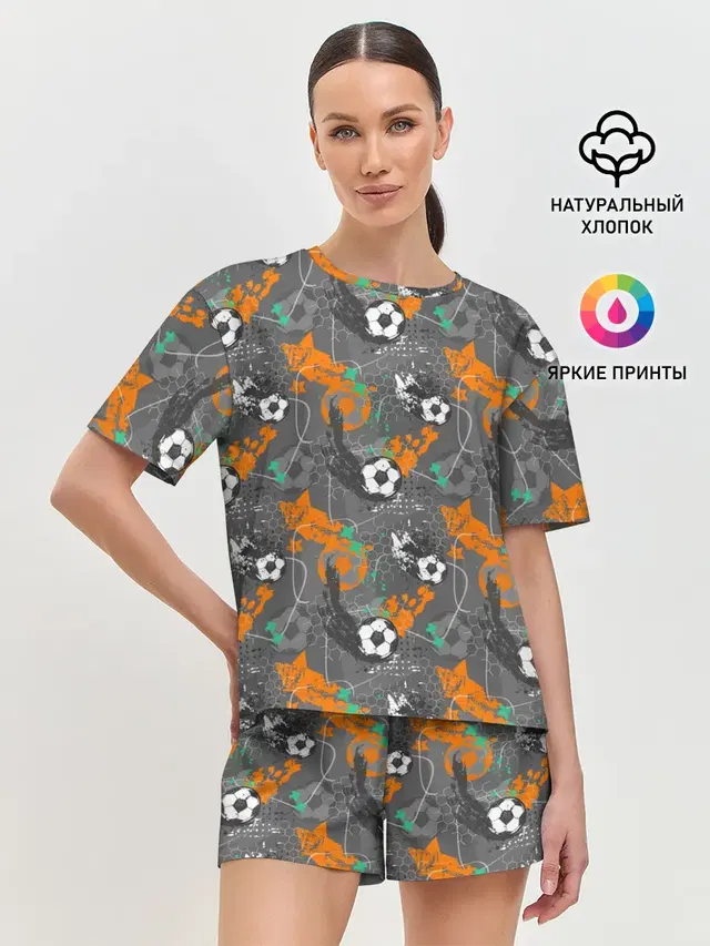 Женская пижама с шортами с принтом «Разные футбольные принты — Football»