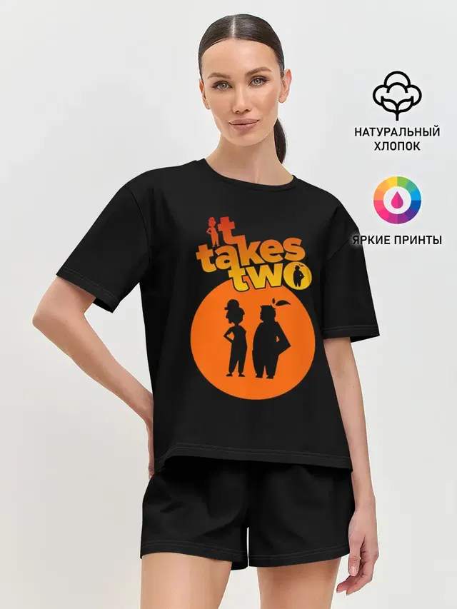 Женская пижама с шортами с принтом «It takes two»