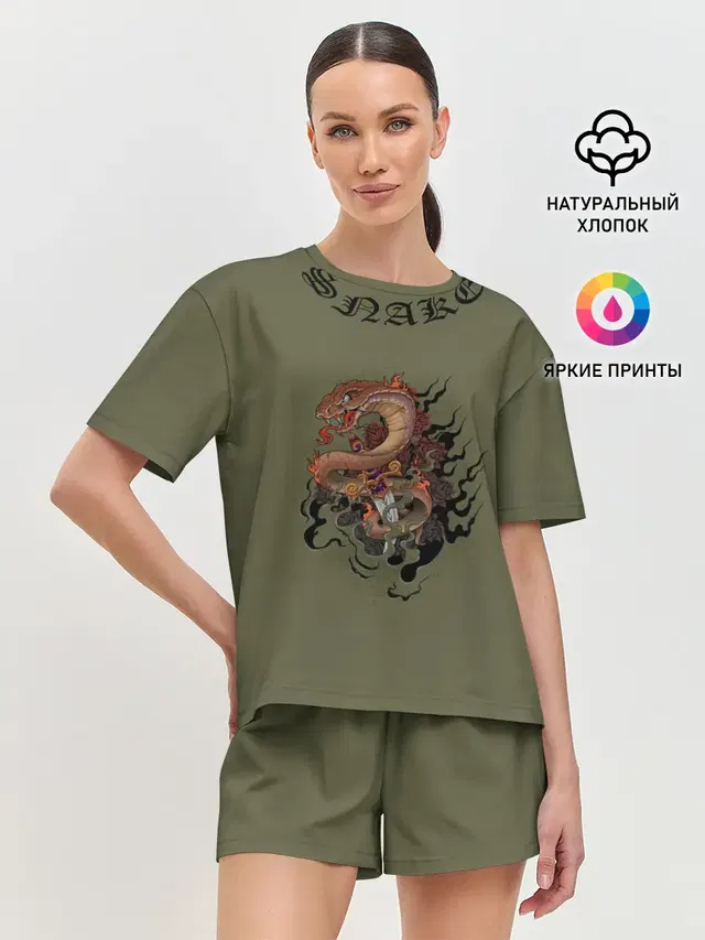 Женская пижама с шортами с принтом «Змеи — SnаKе»