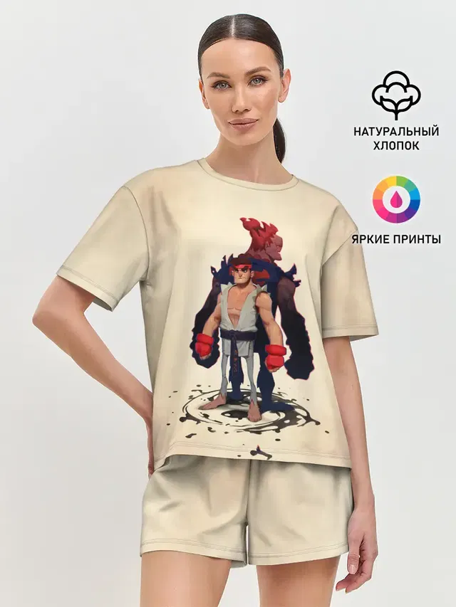 Женская пижама с шортами с принтом «Street Fighter — Рю и Акума»