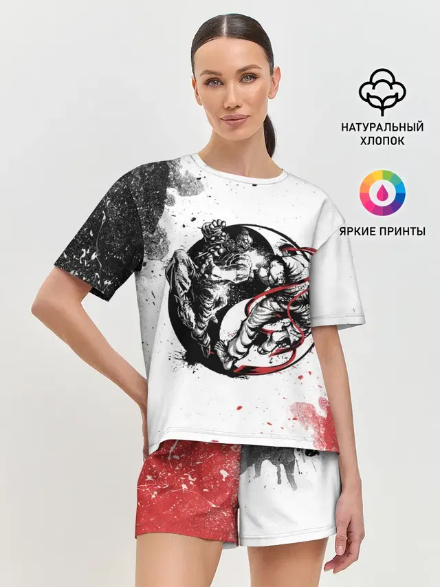 Женская пижама с шортами с принтом «Street Fighter — Ryu vs Akuma»