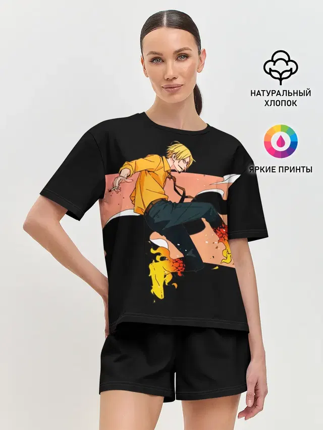 Женская пижама с шортами с принтом «Ван Пис — Винсмок Санджи из One Piece»