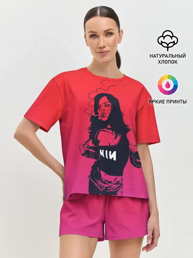 Женская пижама с шортами с принтом «Фанатка NIN»