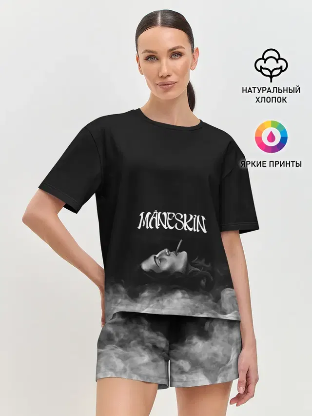 Женская пижама с шортами с принтом «Maneskin — Дамиано Давид — Монэскин»