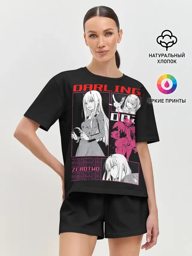 Женская пижама с шортами с принтом «Darling in the FranXX — Зеро Ту с рожками»
