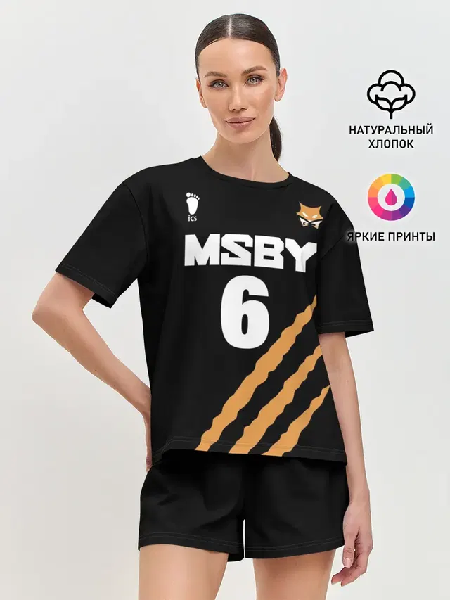 Женская пижама с шортами с принтом «Хайкью — 6 — MSBY — BLACK JACKALS»