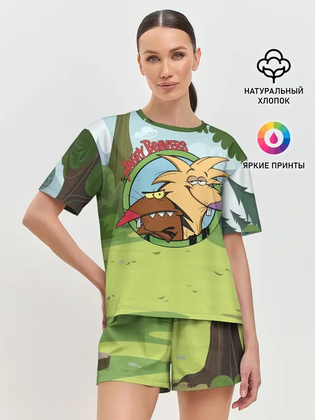 Женская пижама с шортами с принтом «Крутые Бобры Angry Beavers — Angry Beavers»