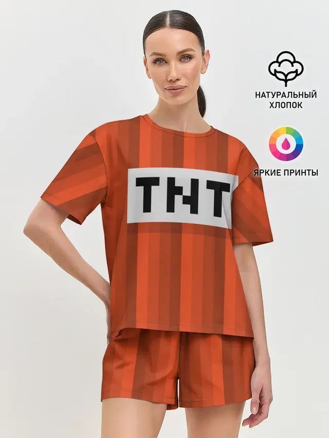 Женская пижама с шортами с принтом «Майнкрафт — TNT»
