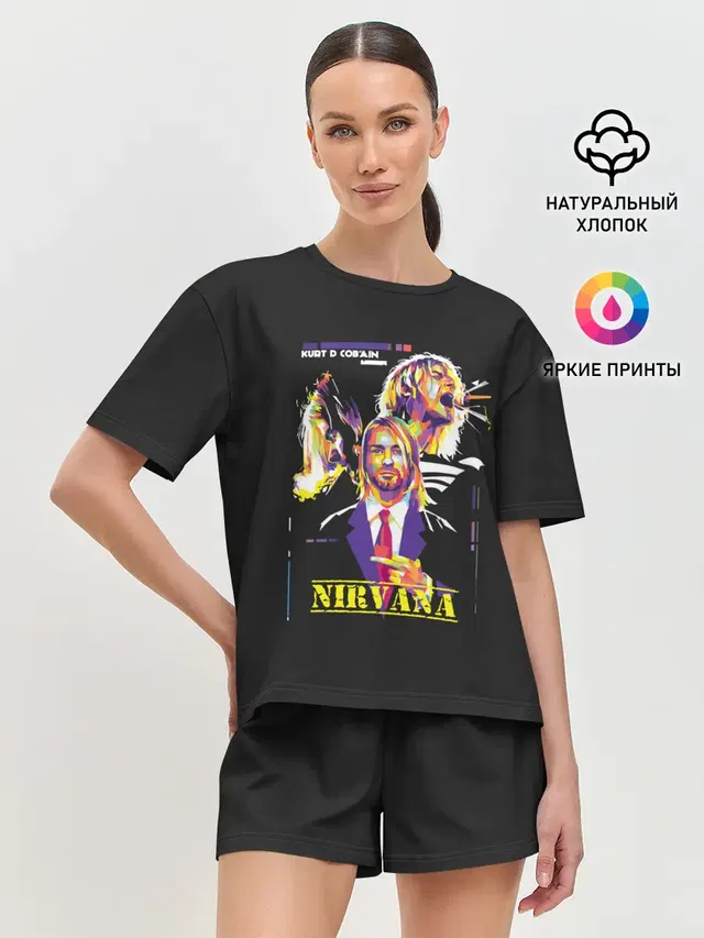 Женская пижама с шортами с принтом «Nirvana — Kurt Cobain»