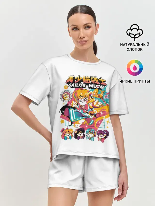 Женская пижама с шортами с принтом «Sailor Meow»