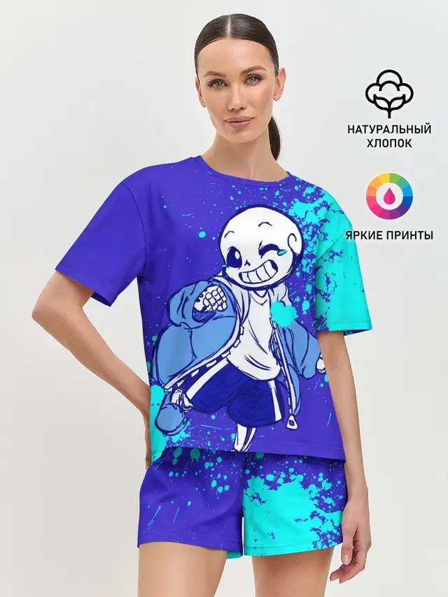 Женская пижама с шортами с принтом «Skeleton — UNDERTALE SANS BLUE»