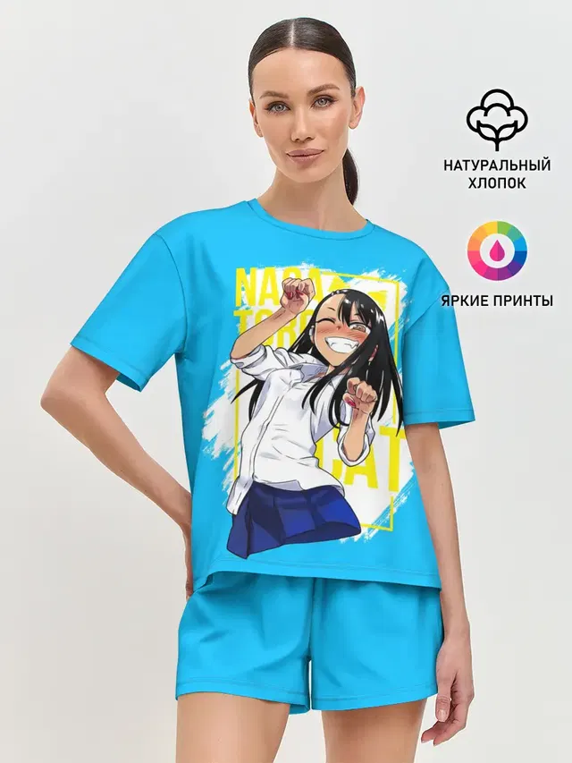 Женская пижама с шортами с принтом «Nagatoro cat»