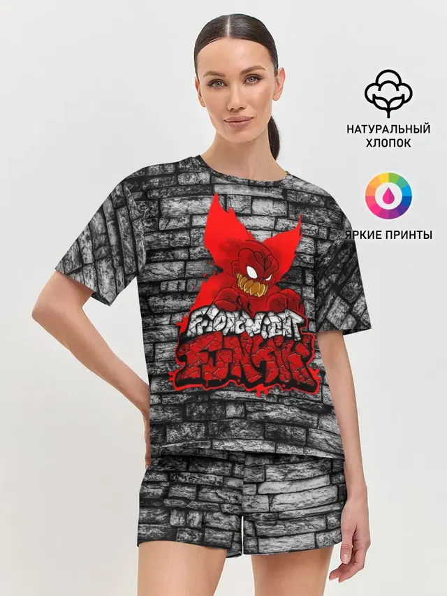 Женская пижама с шортами с принтом «Friday Night Funkin TrickyWall»
